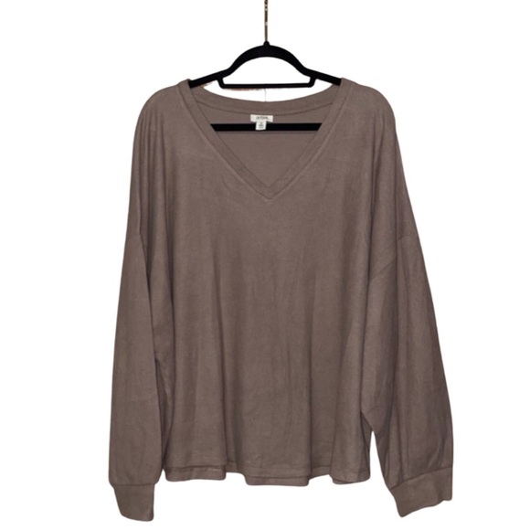 NWT a.n.a Waffle V Neck Long Sleeve Top - Light Brown - Size 3X - Picture 1 of 8